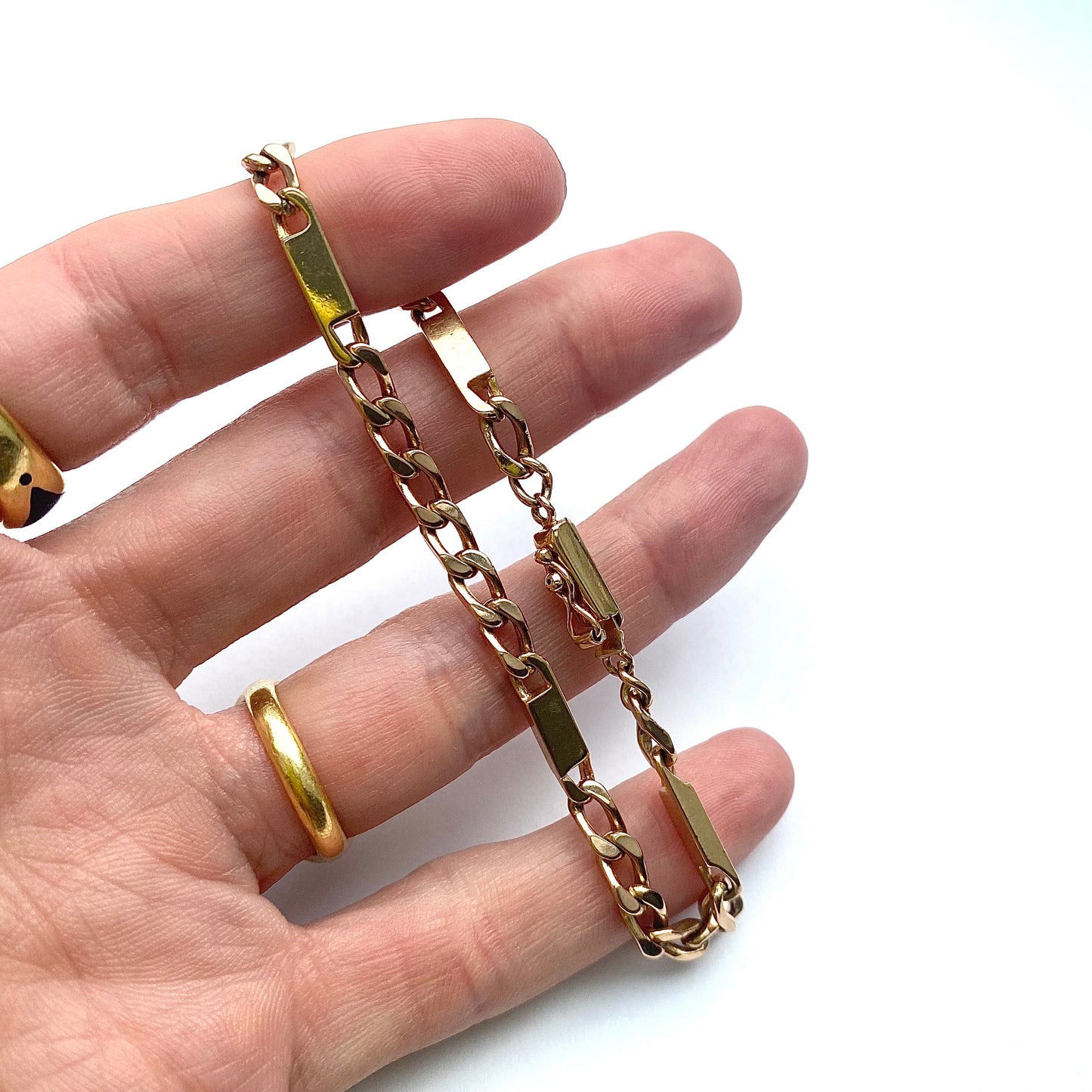Italian 'Unoaerre' Solid 9ct Gold Curb and Bar Link Bracelet | 7.5" | 4mm