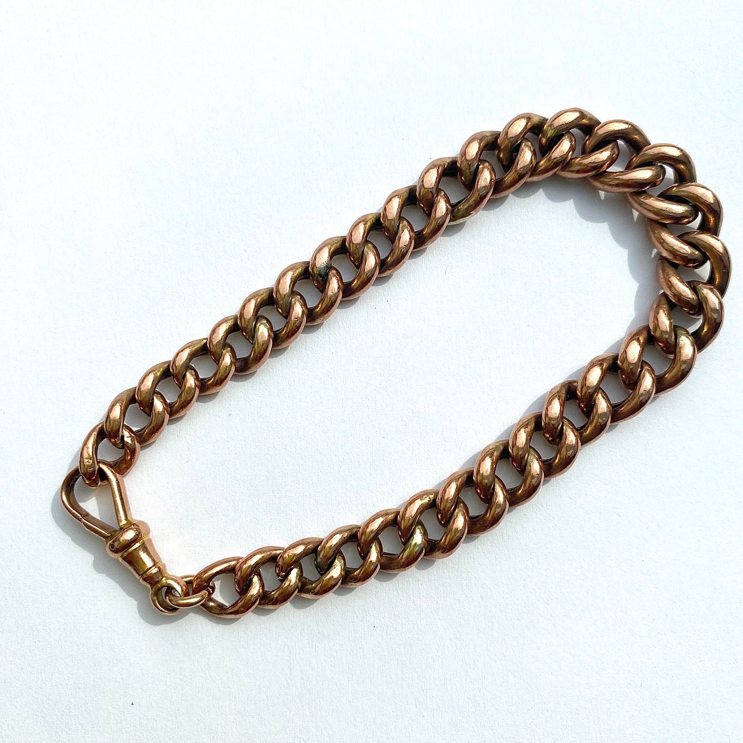 Antique Rosey 9ct Gold Graduated Hollow Link Curb Bracelet with Dog Clip | 8.5" | 7-10mm