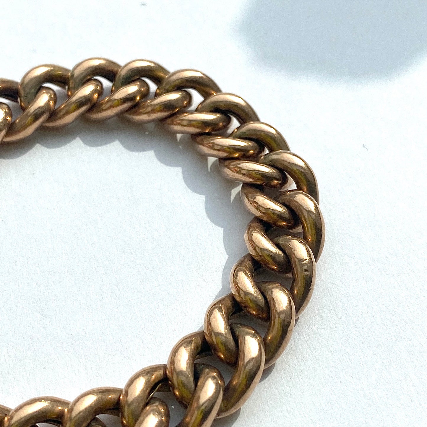 Fantastic Chunky Rosey Antique 9ct Gold Curb Bracelet with Heart Padlock | 7.5" | 11mm