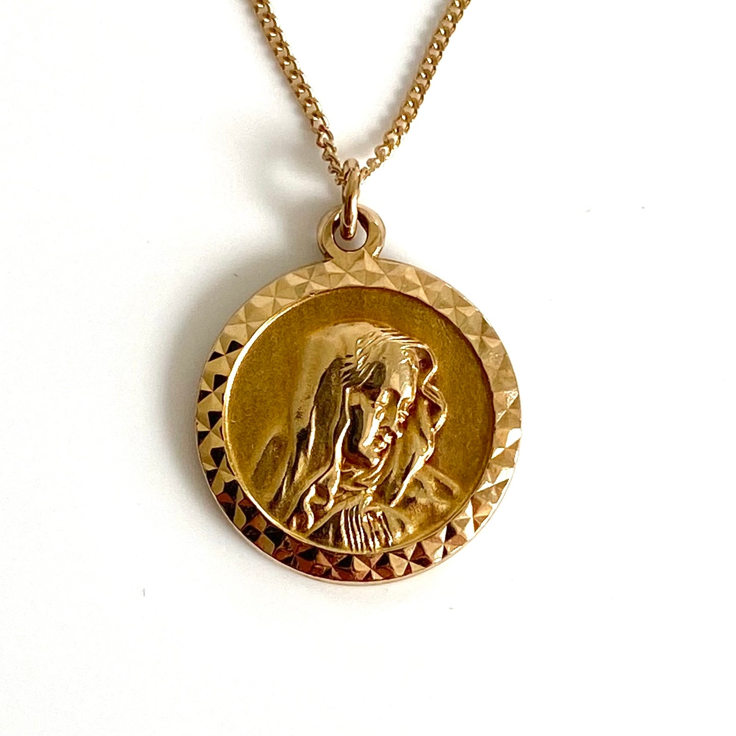 Sweet Vintage 9ct Gold Virgin Mary Pendant & Chain | 18.5" | 1mm