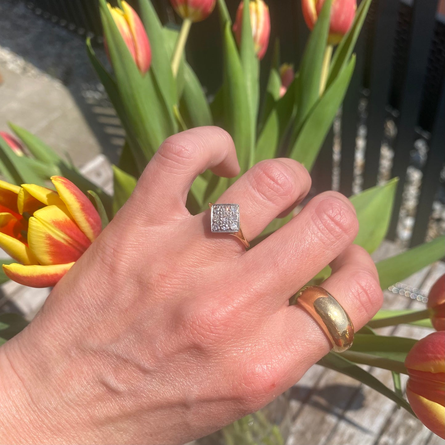 Art Deco 18ct Gold and Diamond Shaped Diamond Ring | Size UK I