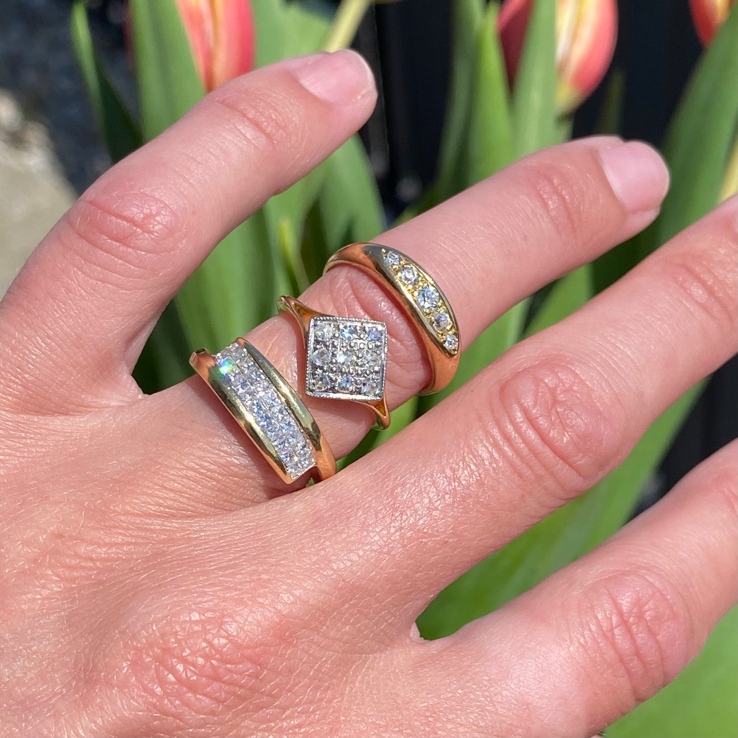 Art Deco 18ct Gold and Diamond Shaped Diamond Ring | Size UK I