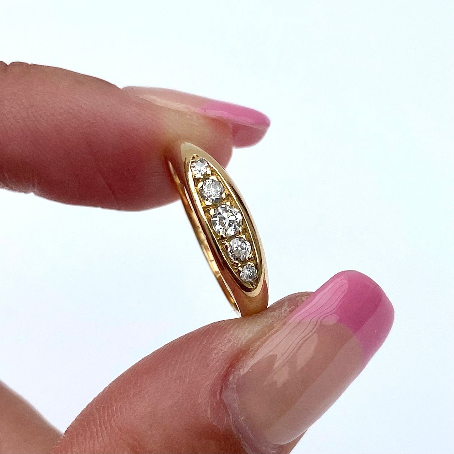 Antique 18ct Gold and Diamond Boat Ring | Size UK K.5