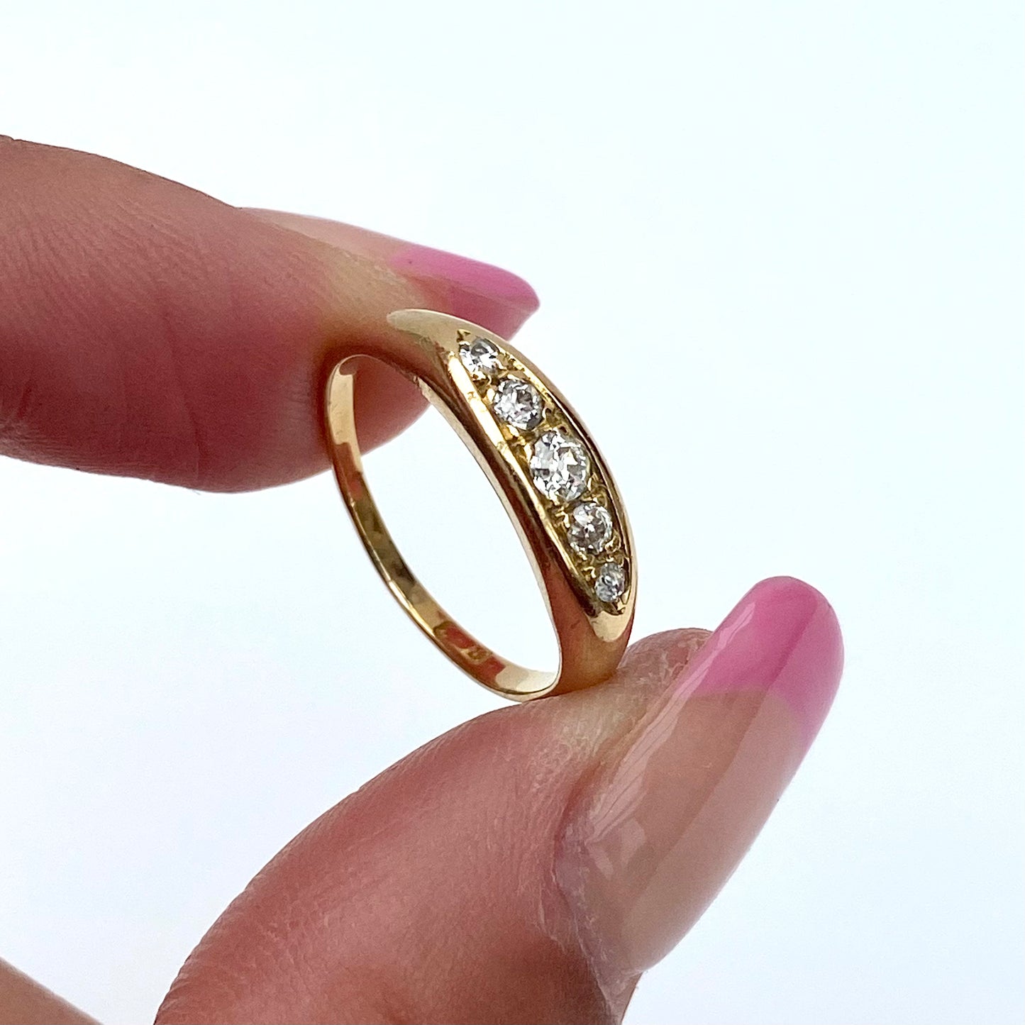 Antique 18ct Gold and Diamond Boat Ring | Size UK K.5