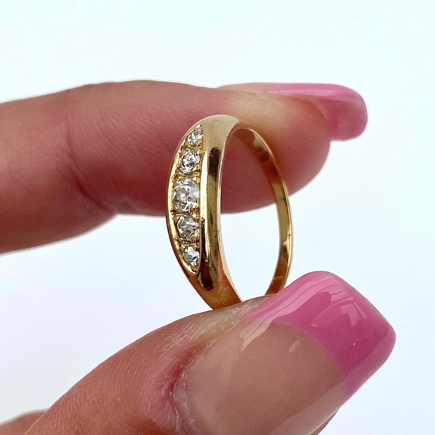 Antique 18ct Gold and Diamond Boat Ring | Size UK K.5