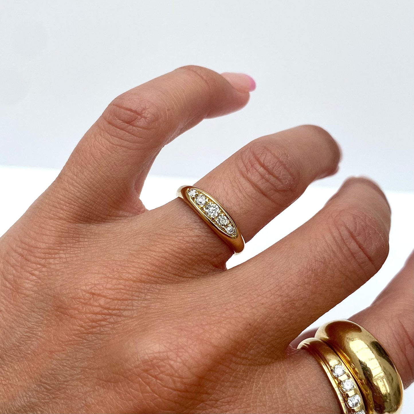 Antique 18ct Gold and Diamond Boat Ring | Size UK K.5