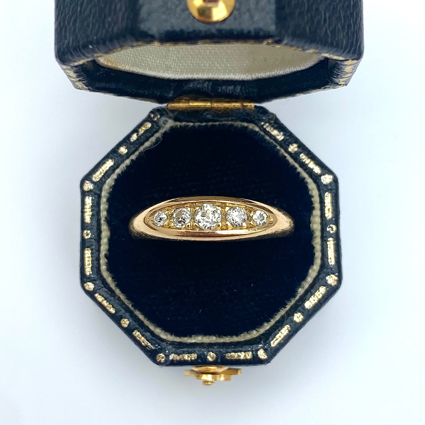 Antique 18ct Gold and Diamond Boat Ring | Size UK K.5
