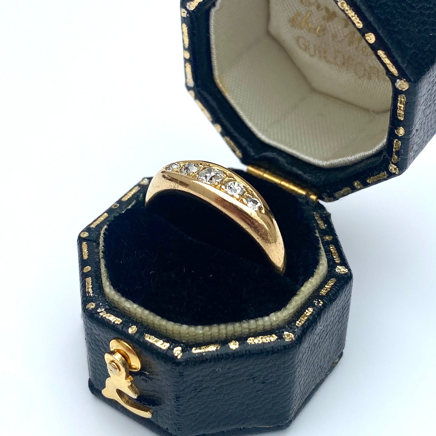 Antique 18ct Gold and Diamond Boat Ring | Size UK K.5