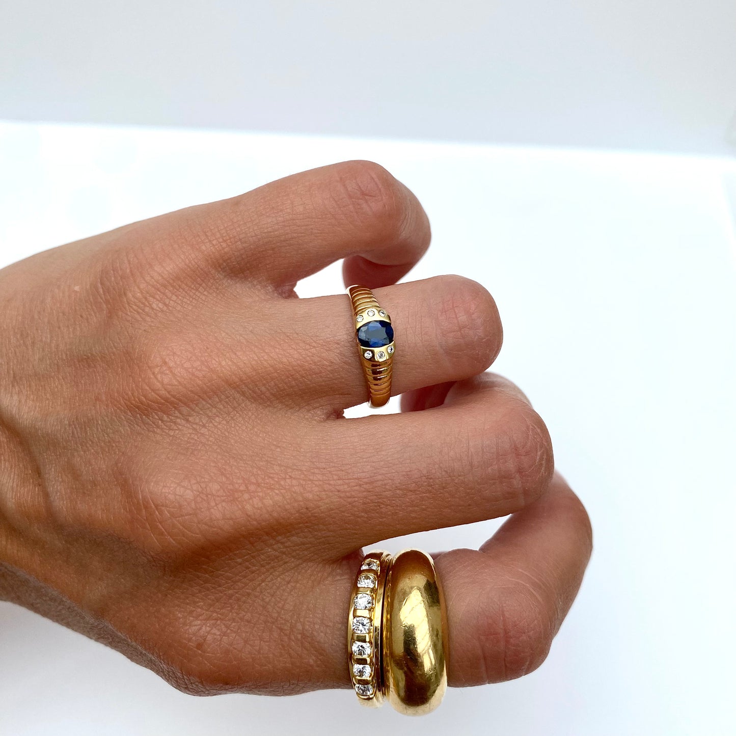 18ct Gold, Diamond & Sapphire Ring | Size UK M.75