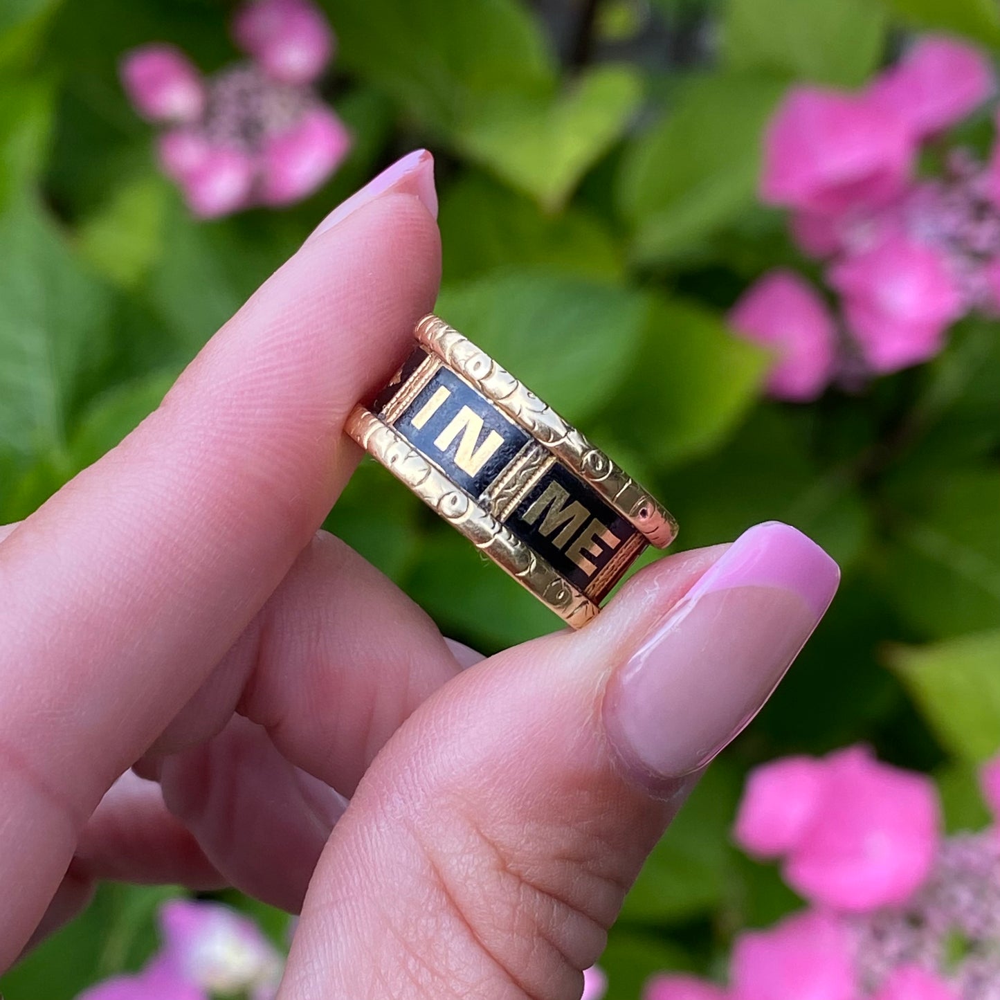 Antique 18ct Gold & Black Enamel Mourning Ring | 1892 | Size UK M.75 (fits like L)