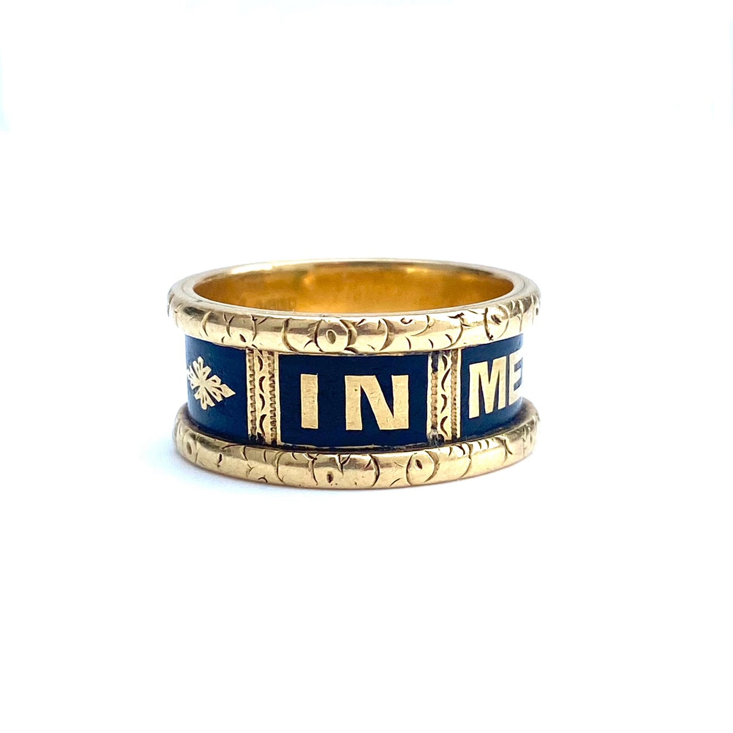 Antique 18ct Gold & Black Enamel Mourning Ring | 1892 | Size UK M.75 (fits like L)