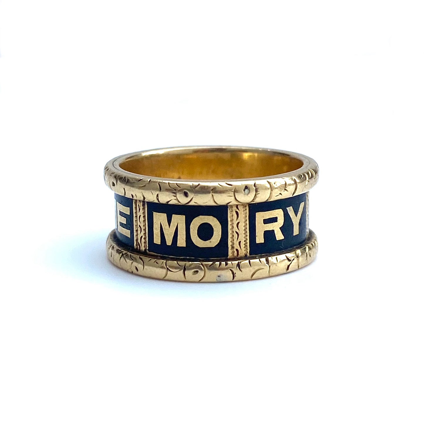 Antique 18ct Gold & Black Enamel Mourning Ring | 1892 | Size UK M.75 (fits like L)