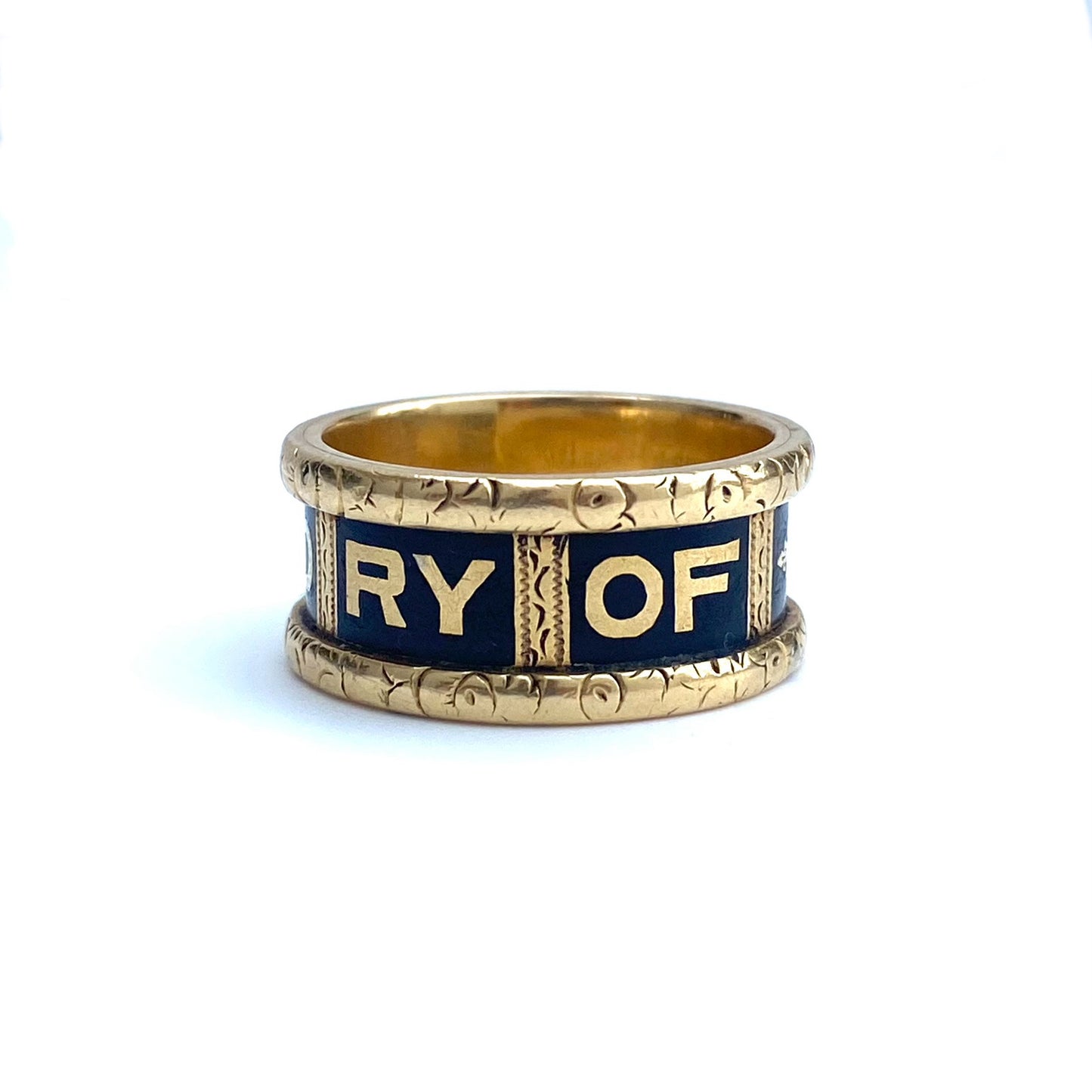 Antique 18ct Gold & Black Enamel Mourning Ring | 1892 | Size UK M.75 (fits like L)