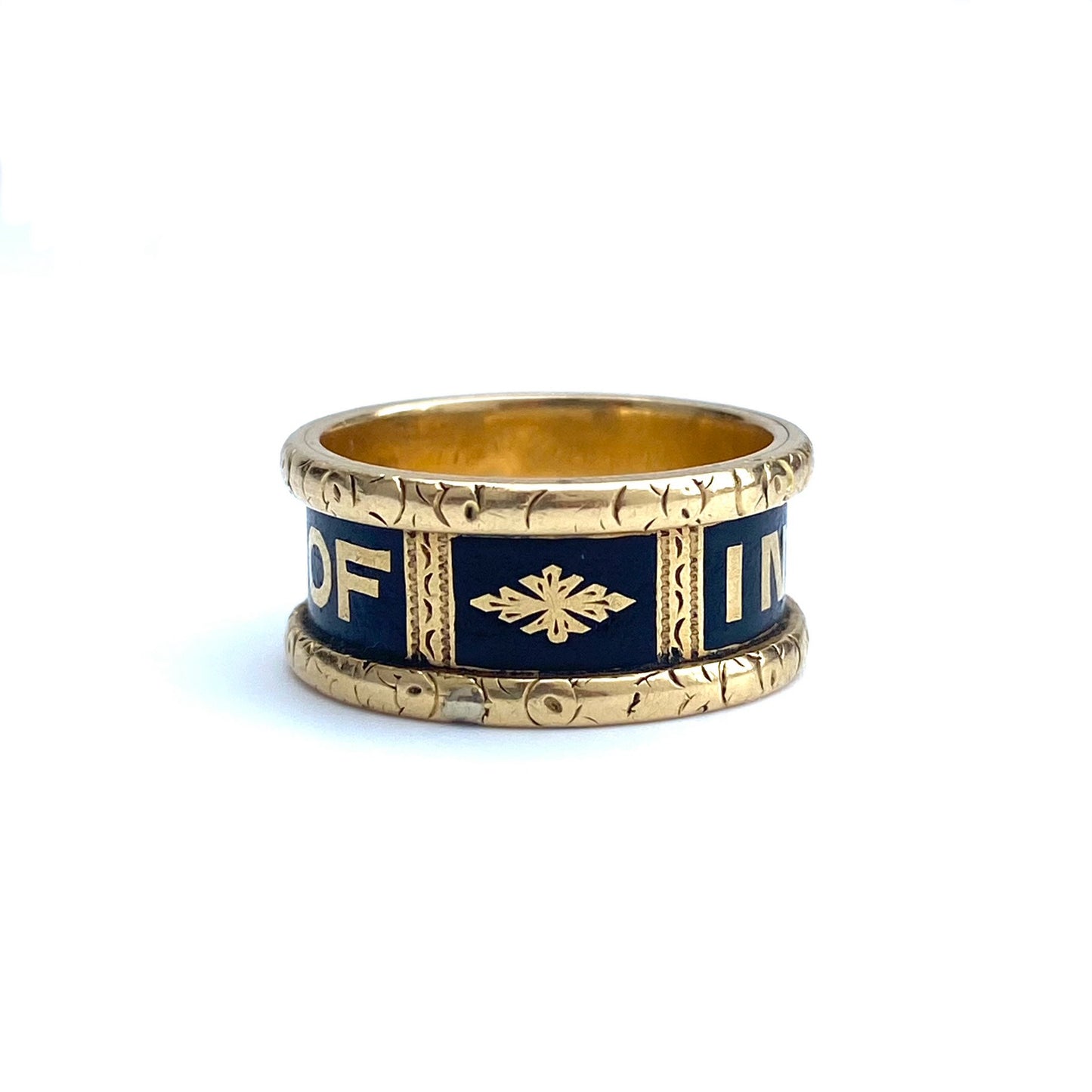Antique 18ct Gold & Black Enamel Mourning Ring | 1892 | Size UK M.75 (fits like L)
