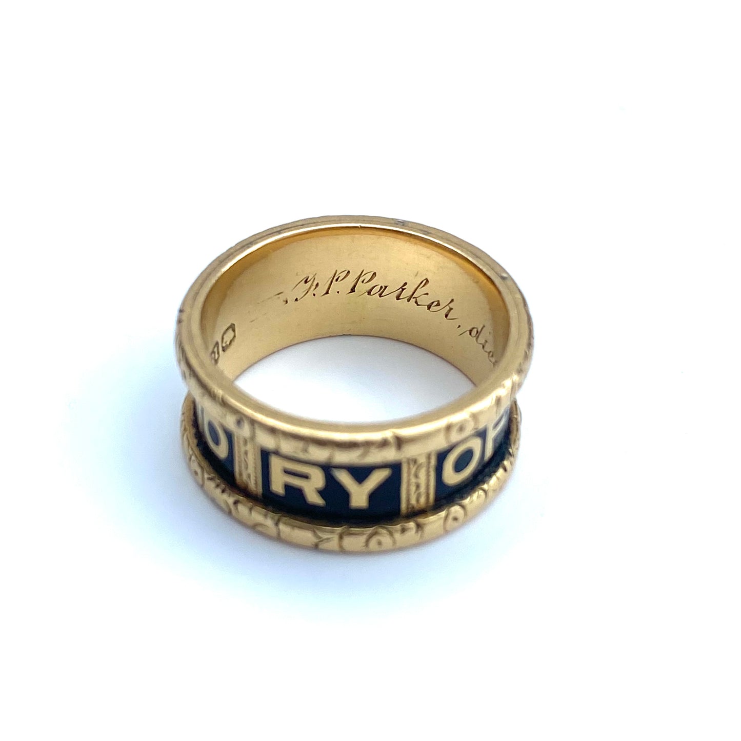 Antique 18ct Gold & Black Enamel Mourning Ring | 1892 | Size UK M.75 (fits like L)