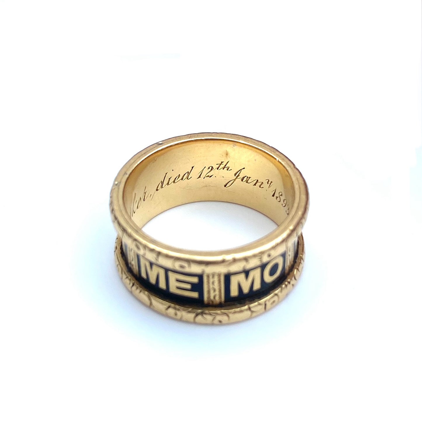 Antique 18ct Gold & Black Enamel Mourning Ring | 1892 | Size UK M.75 (fits like L)