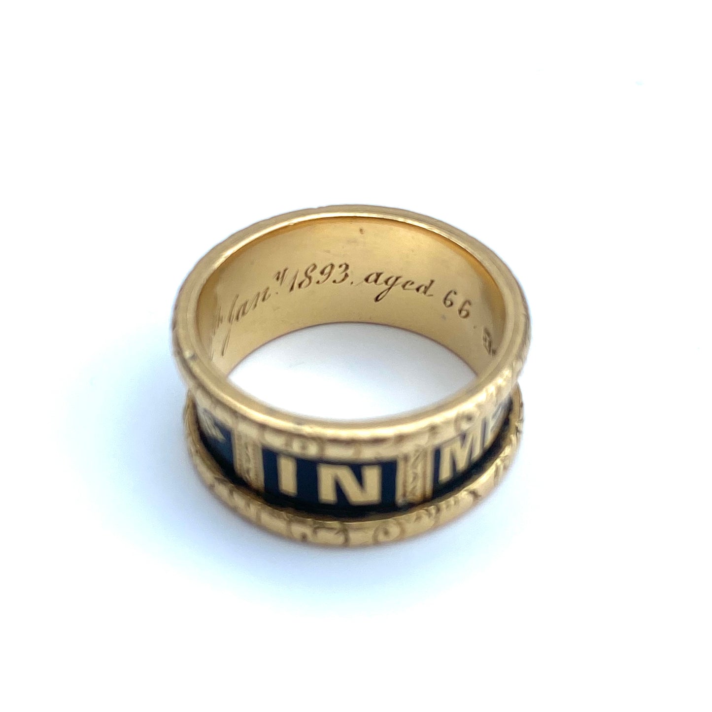Antique 18ct Gold & Black Enamel Mourning Ring | 1892 | Size UK M.75 (fits like L)