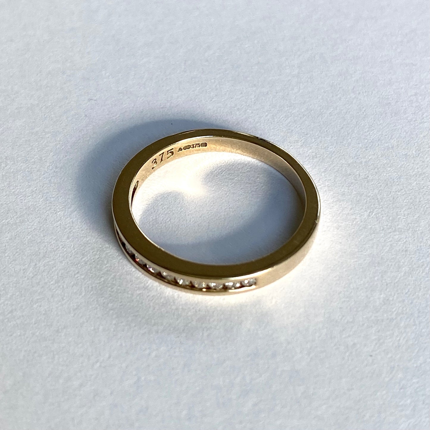 9ct Gold Half Eternity Channel Set Diamond Ring | Size UK P.5