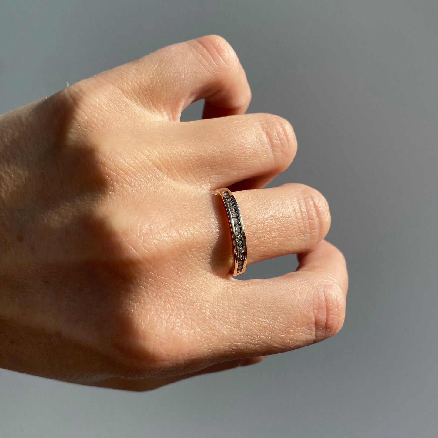 9ct Gold Half Eternity Channel Set Diamond Ring | Size UK P.5