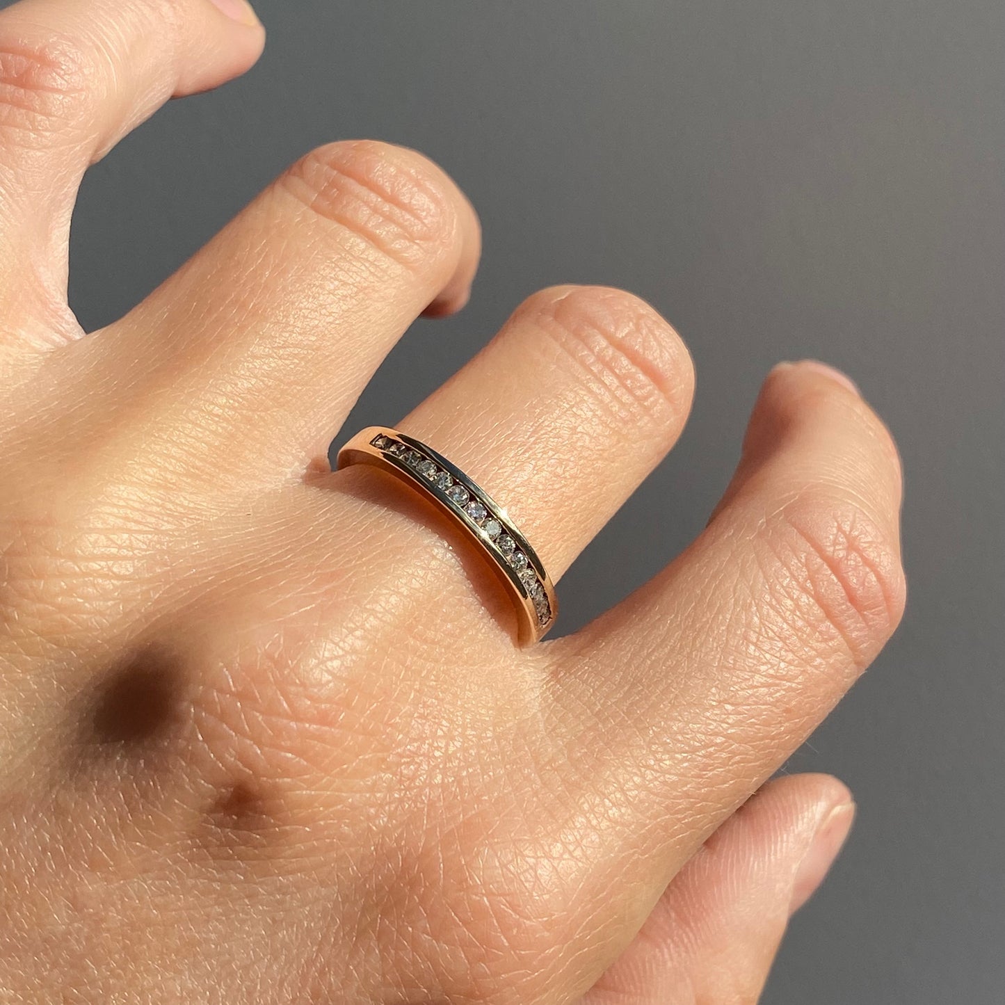 9ct Gold Half Eternity Channel Set Diamond Ring | Size UK P.5