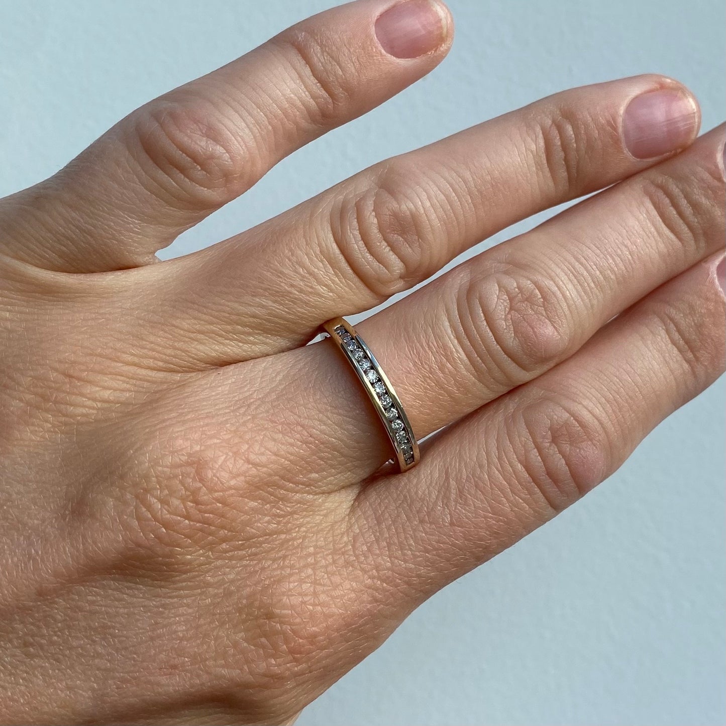 9ct Gold Half Eternity Channel Set Diamond Ring | Size UK P.5