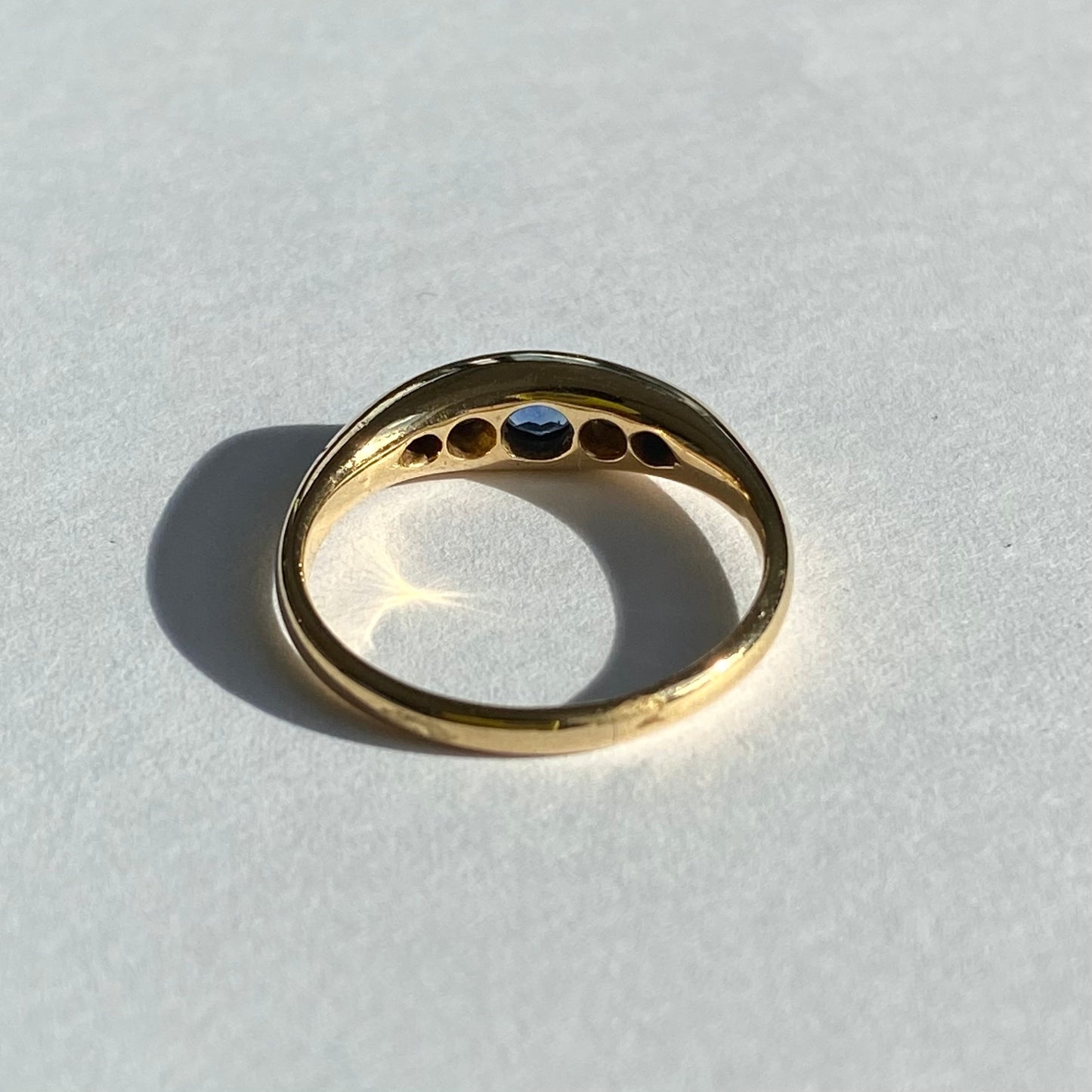 18ct Gold, Diamond and Sapphire Boat Ring | Size UK M.75