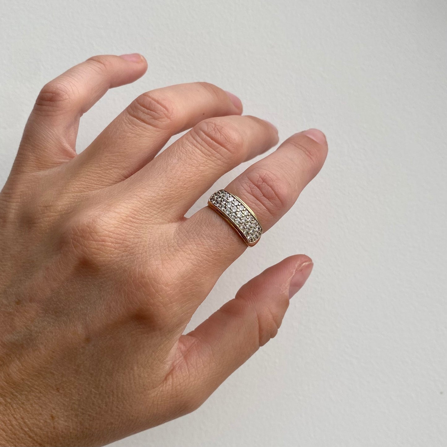 9ct Gold Cubic Zirconia Pave Ring | Size UK L