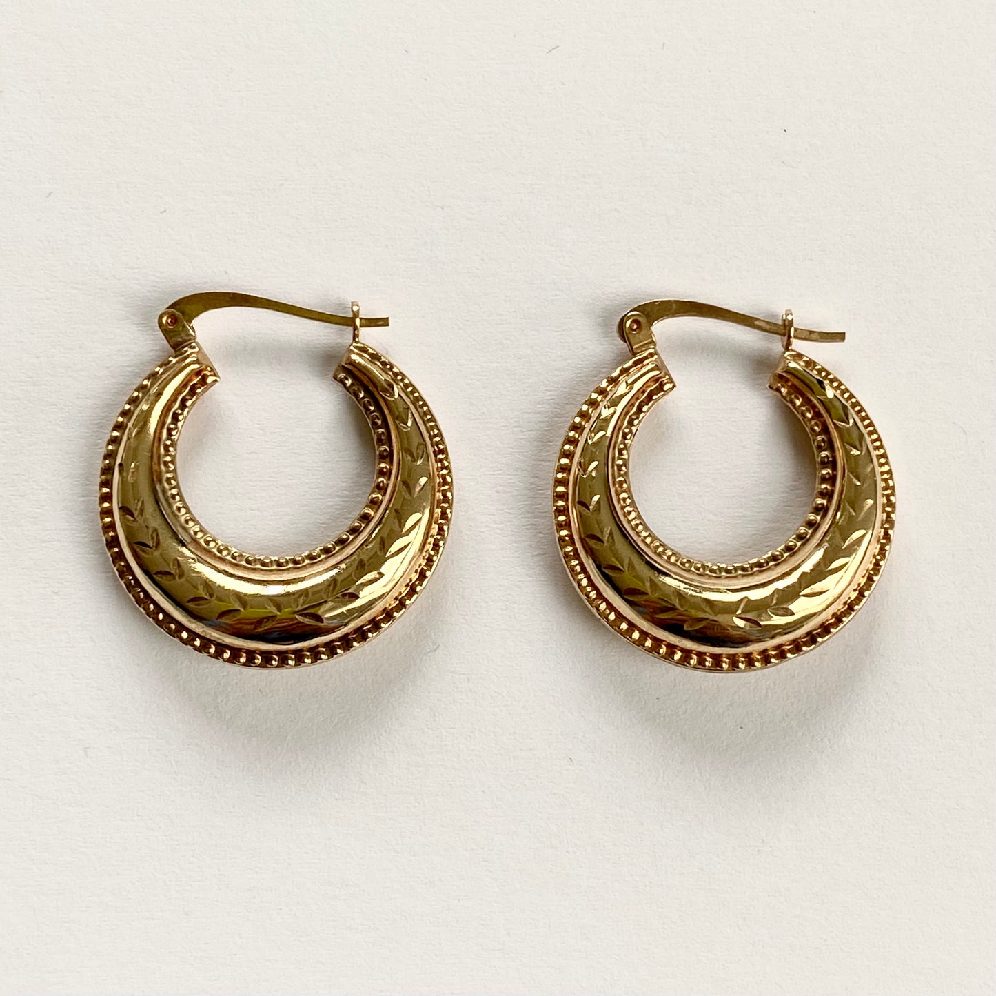 Beautiful 9ct Gold Engraved Hoop Earrings | 24mm
