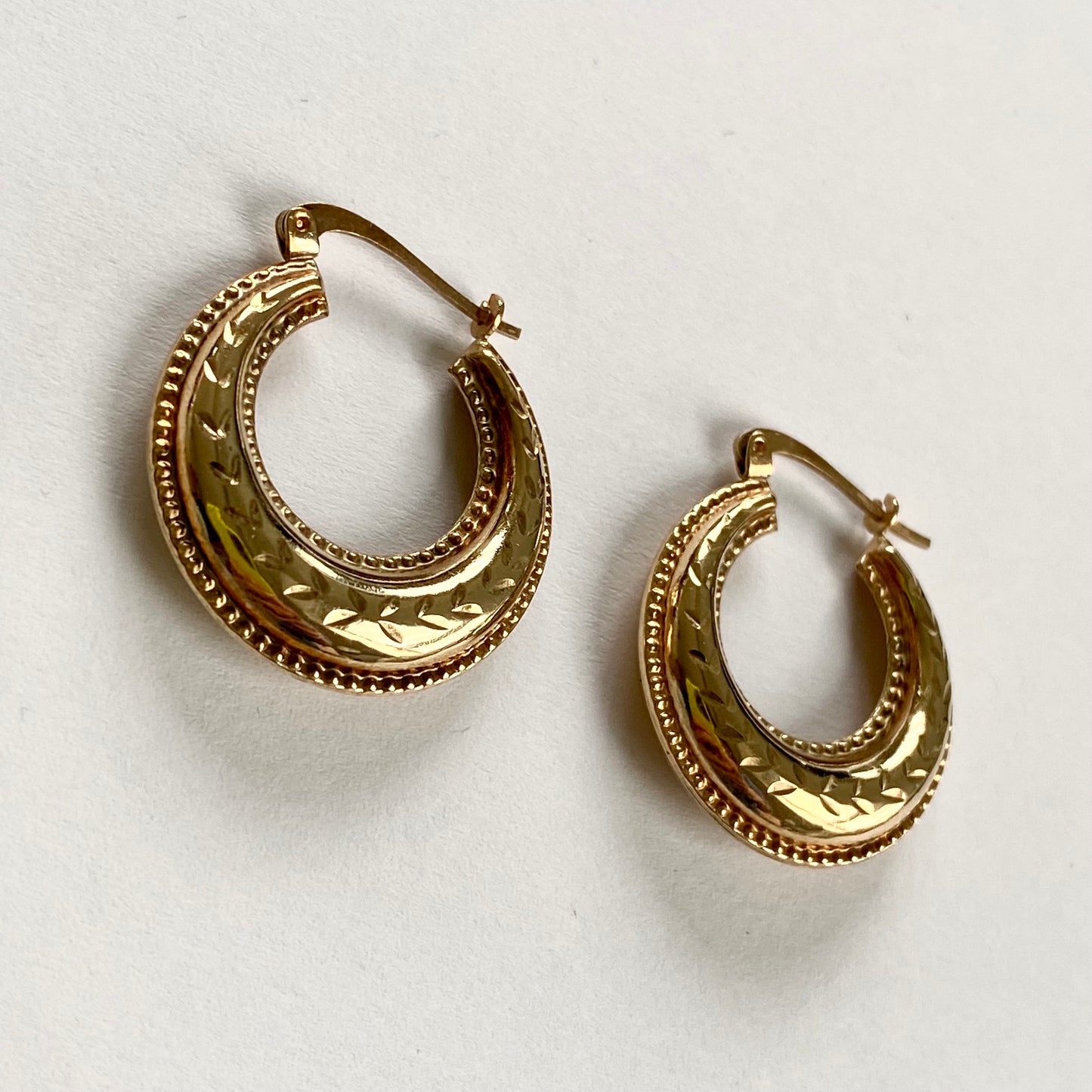 Beautiful 9ct Gold Engraved Hoop Earrings | 24mm
