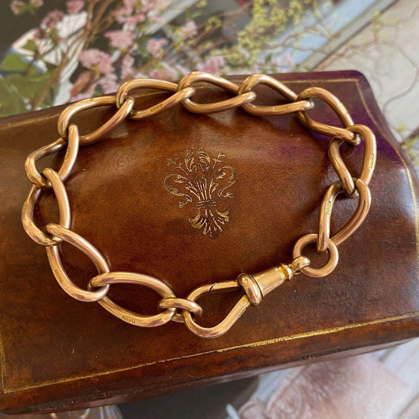 Antique Rosy 9ct Gold Twisted Open Curb Link Bracelet | 7.1" | 9.5mm