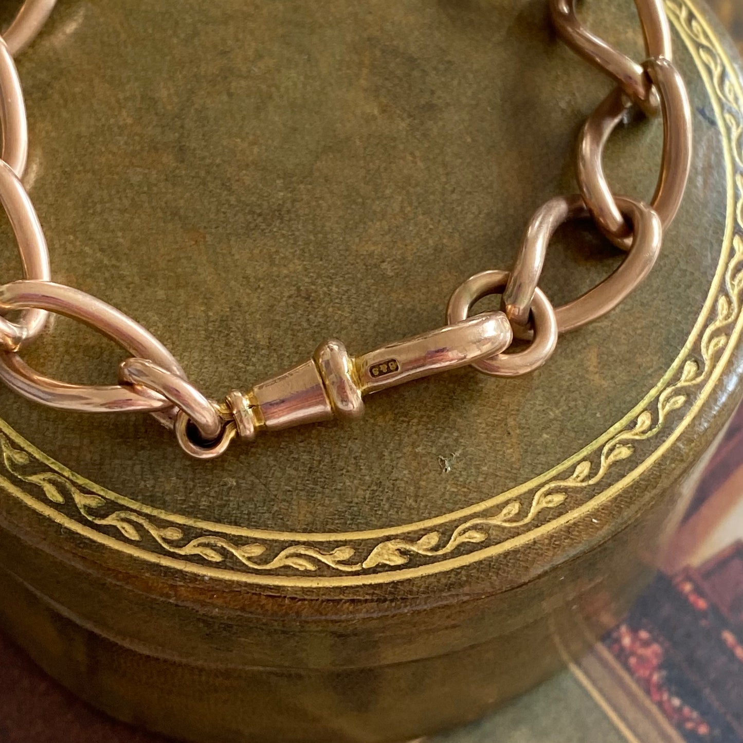 Antique Rosy 9ct Gold Twisted Open Curb Link Bracelet | 7.1" | 9.5mm