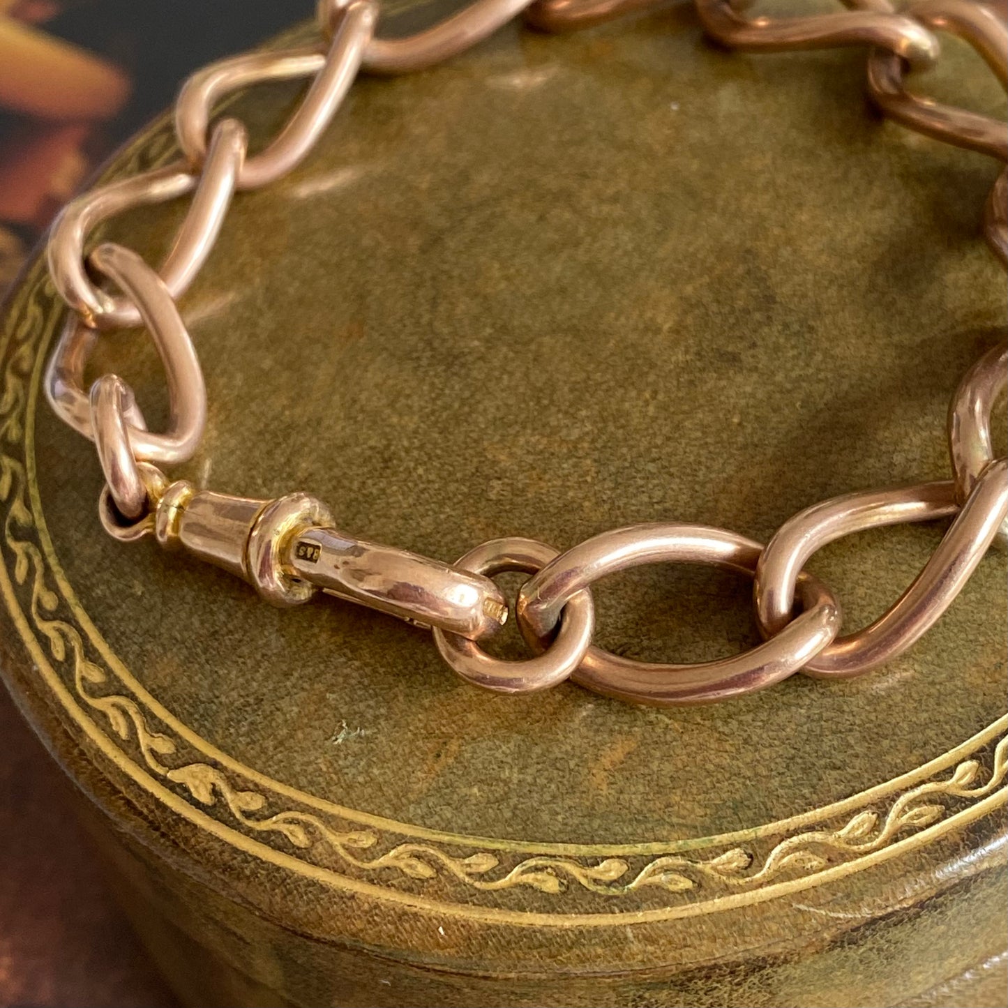 Antique Rosy 9ct Gold Twisted Open Curb Link Bracelet | 7.1" | 9.5mm