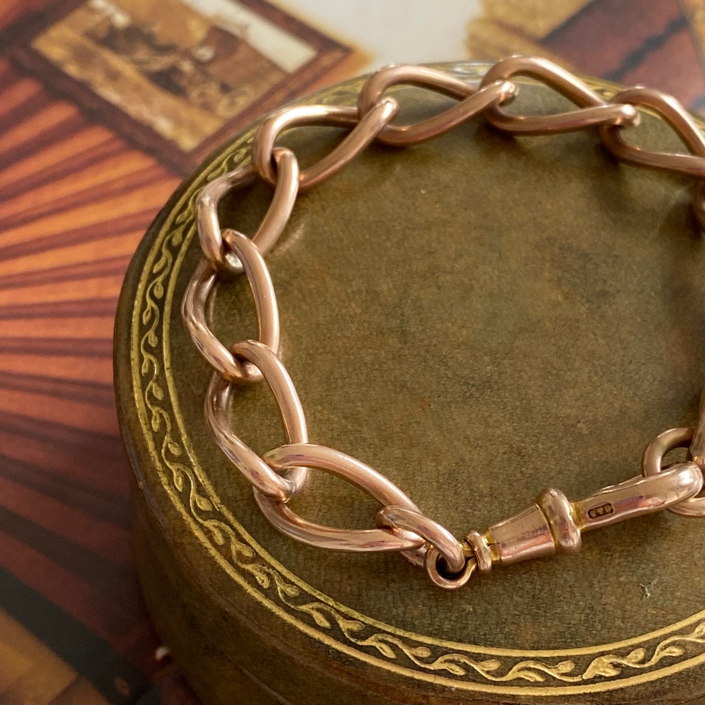 Antique Rosy 9ct Gold Twisted Open Curb Link Bracelet | 7.1" | 9.5mm