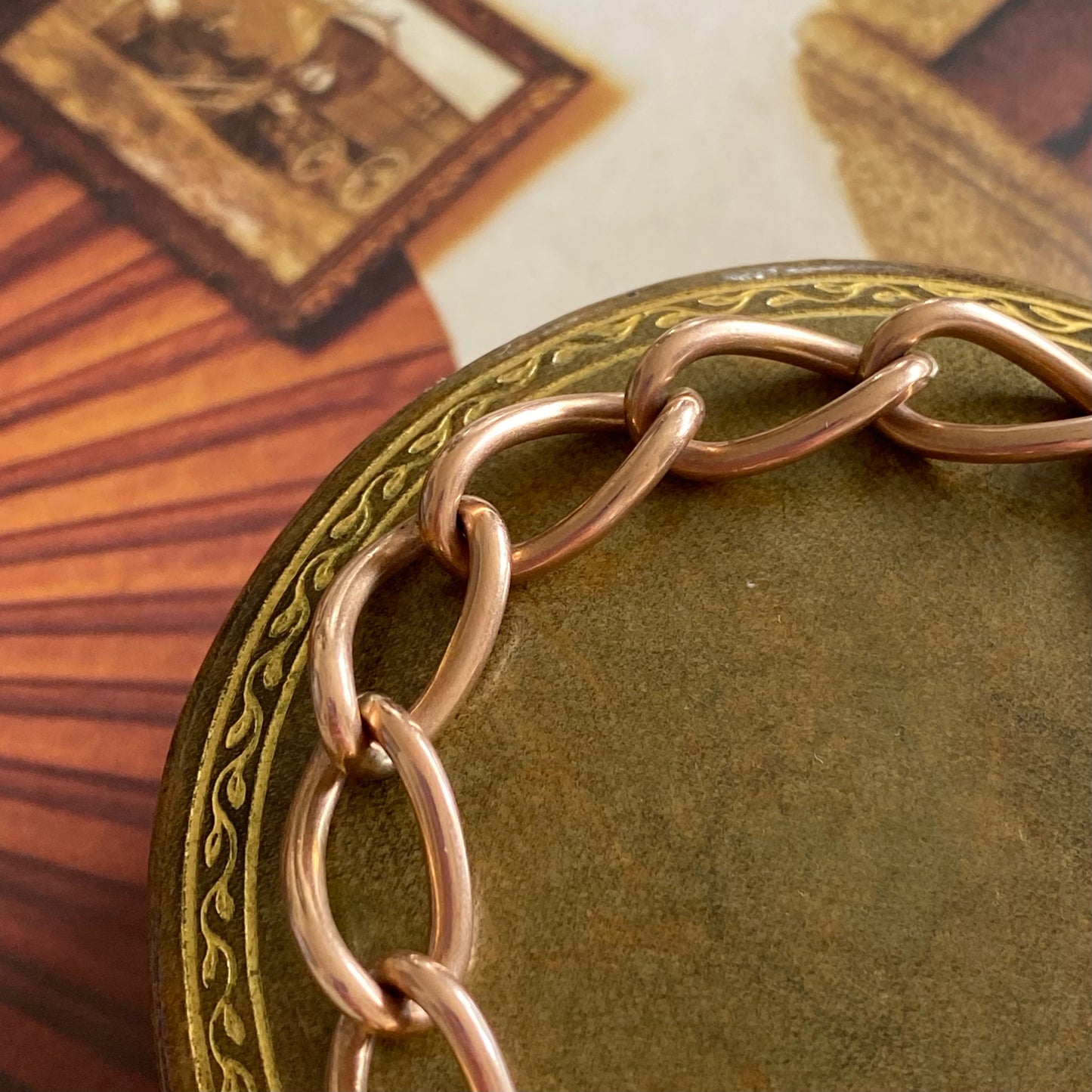 Antique Rosy 9ct Gold Twisted Open Curb Link Bracelet | 7.1" | 9.5mm