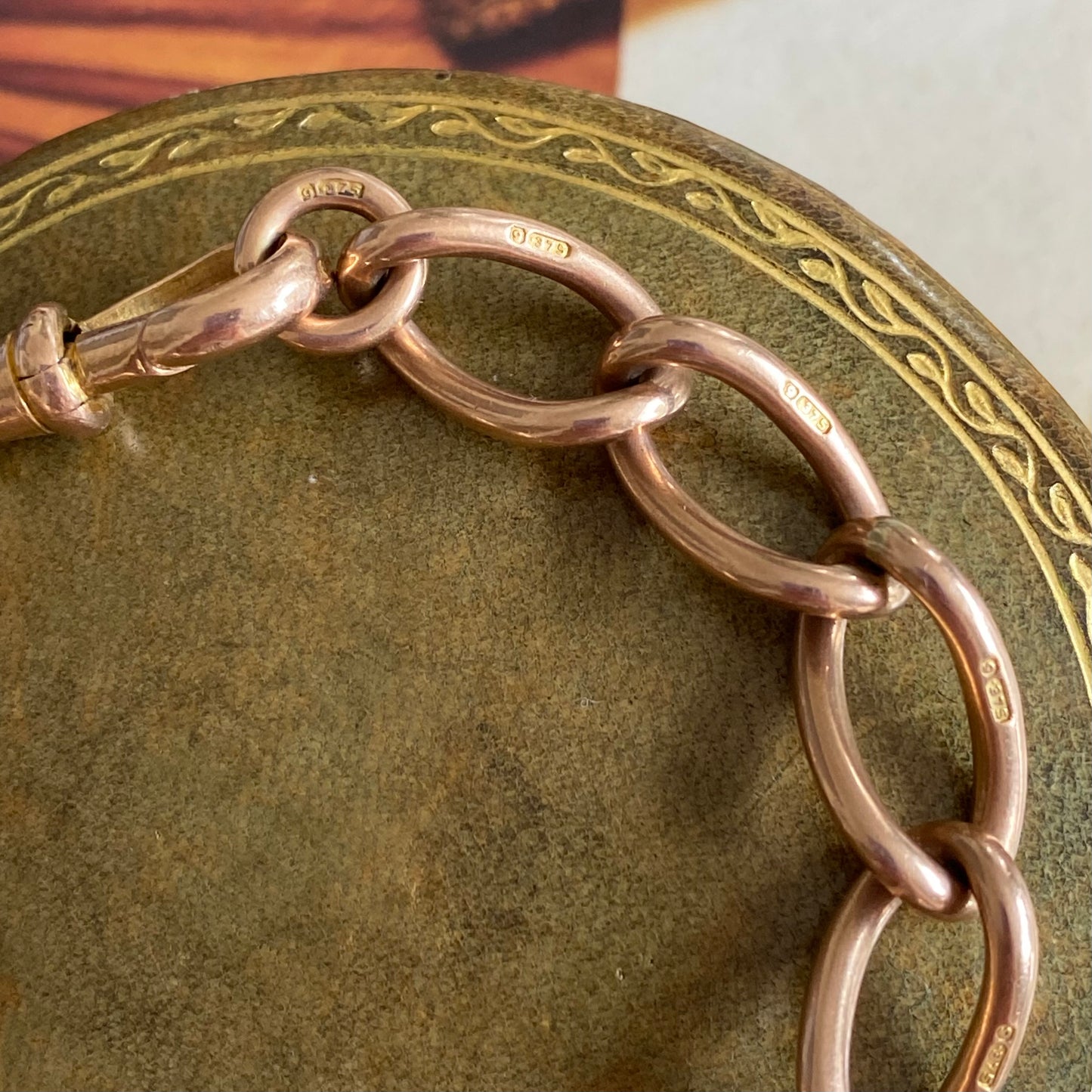 Antique Rosy 9ct Gold Twisted Open Curb Link Bracelet | 7.1" | 9.5mm