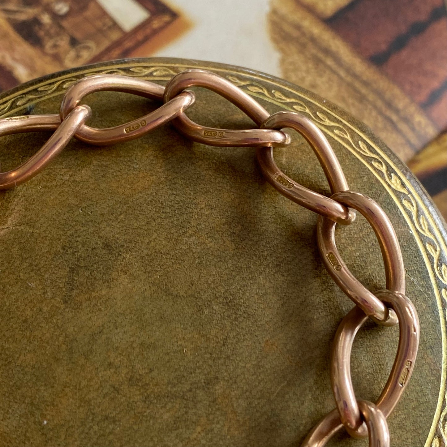 Antique Rosy 9ct Gold Twisted Open Curb Link Bracelet | 7.1" | 9.5mm