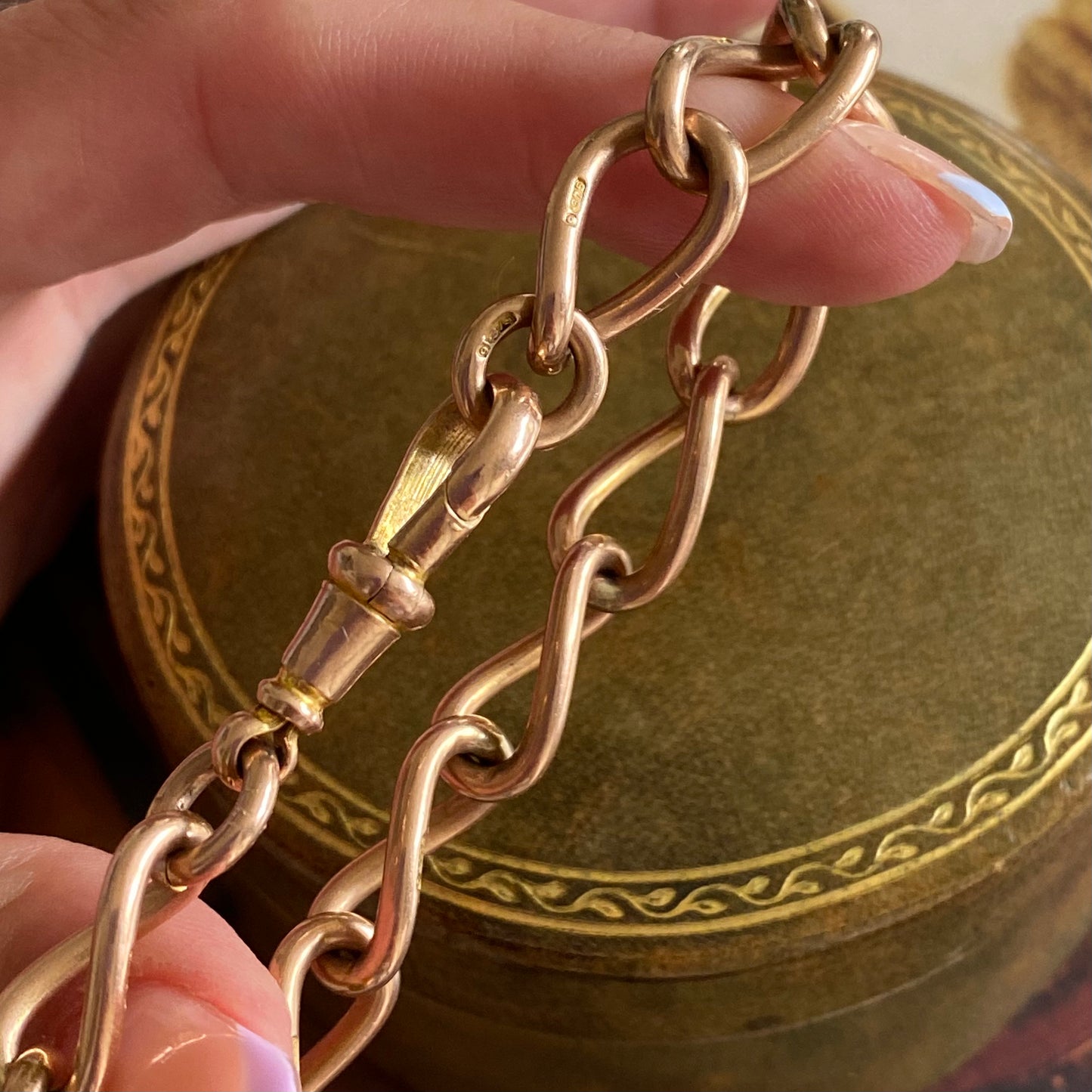 Antique Rosy 9ct Gold Twisted Open Curb Link Bracelet | 7.1" | 9.5mm