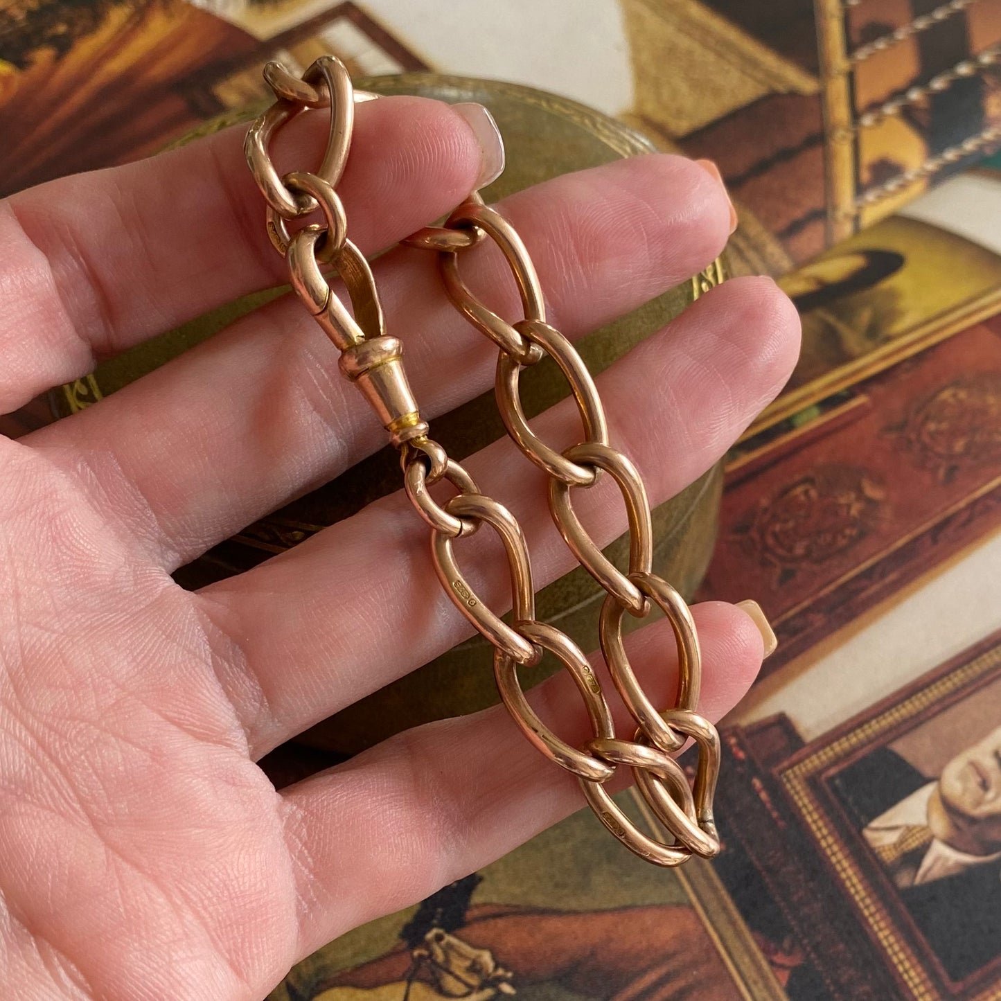 Antique Rosy 9ct Gold Twisted Open Curb Link Bracelet | 7.1" | 9.5mm