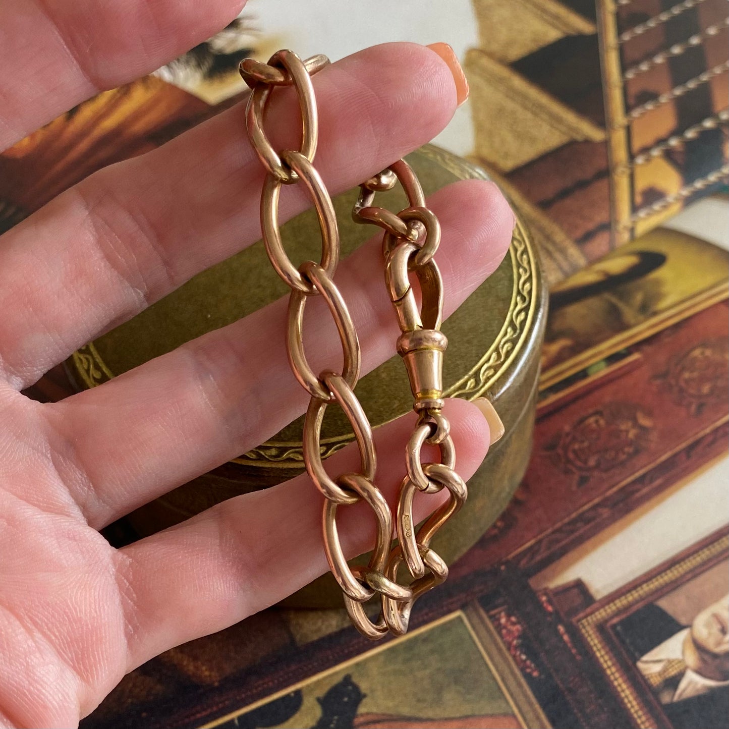 Antique Rosy 9ct Gold Twisted Open Curb Link Bracelet | 7.1" | 9.5mm