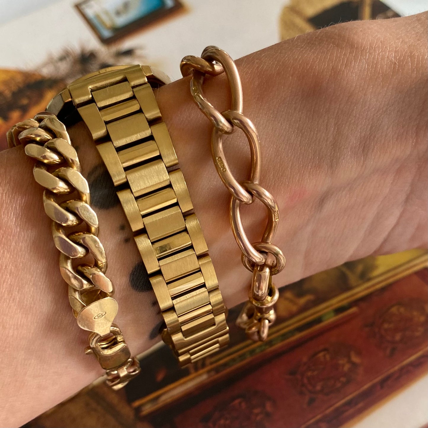 Antique Rosy 9ct Gold Twisted Open Curb Link Bracelet | 7.1" | 9.5mm