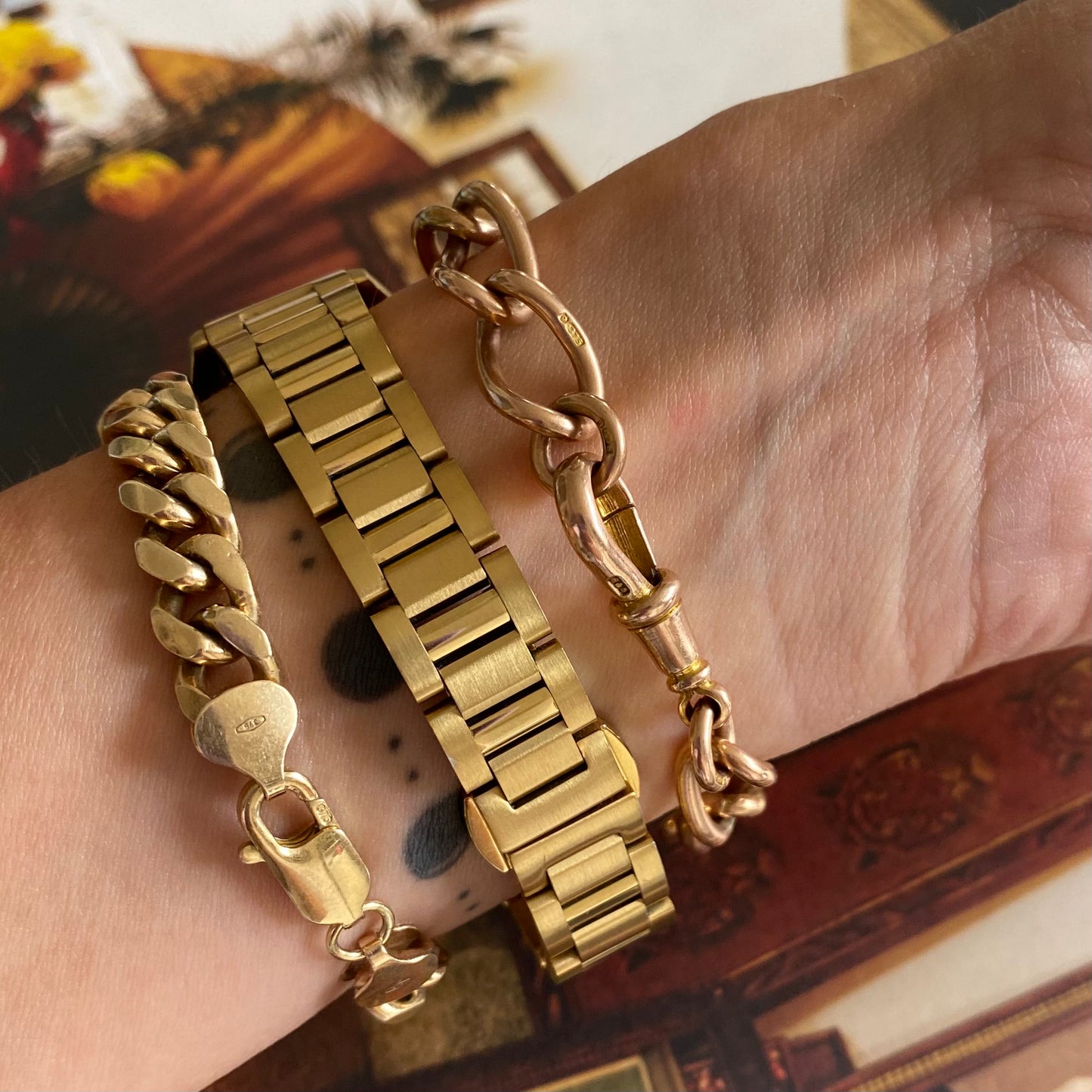 Antique Rosy 9ct Gold Twisted Open Curb Link Bracelet | 7.1" | 9.5mm