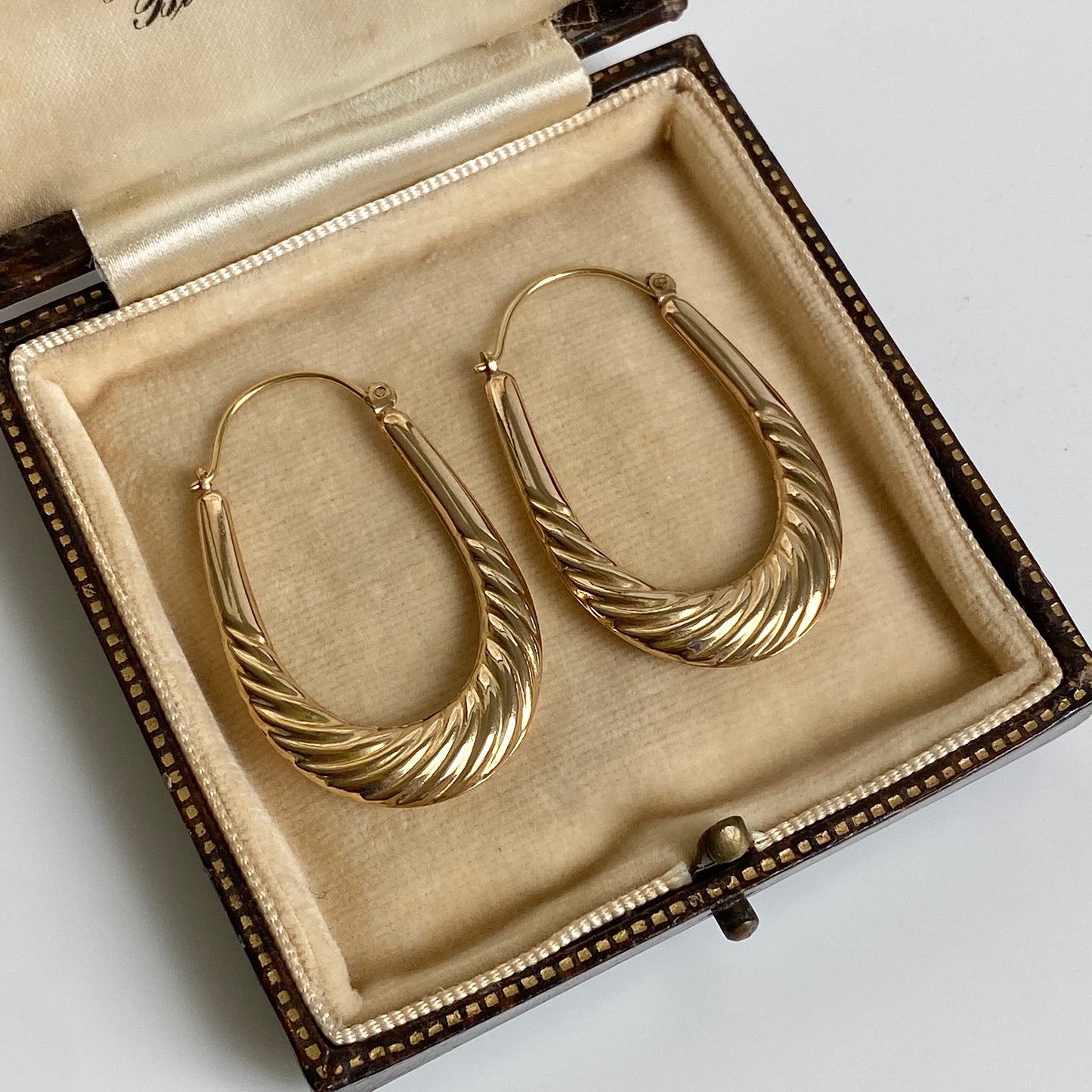 Large Pre-loved 9ct Gold Patterned U-shaped Hoops | 37mm