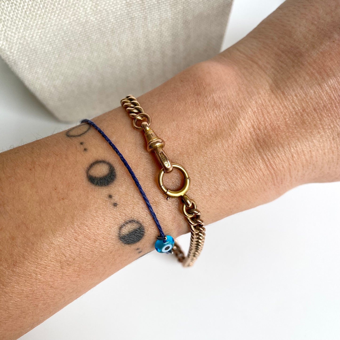 Antique 9ct Gold Albert Bracelet or Chain Extender with Bolt Ring and Dog Clip | 9" | 5mm