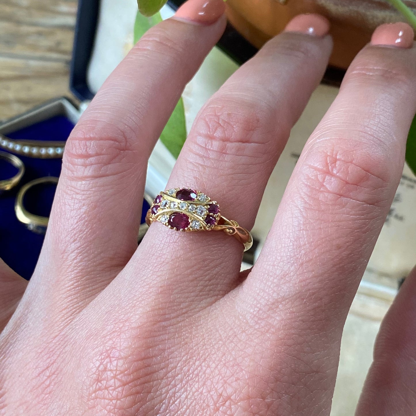 Stunning Antique Edwardian 18ct Gold Ruby and Diamond Ring | Size UK N.5