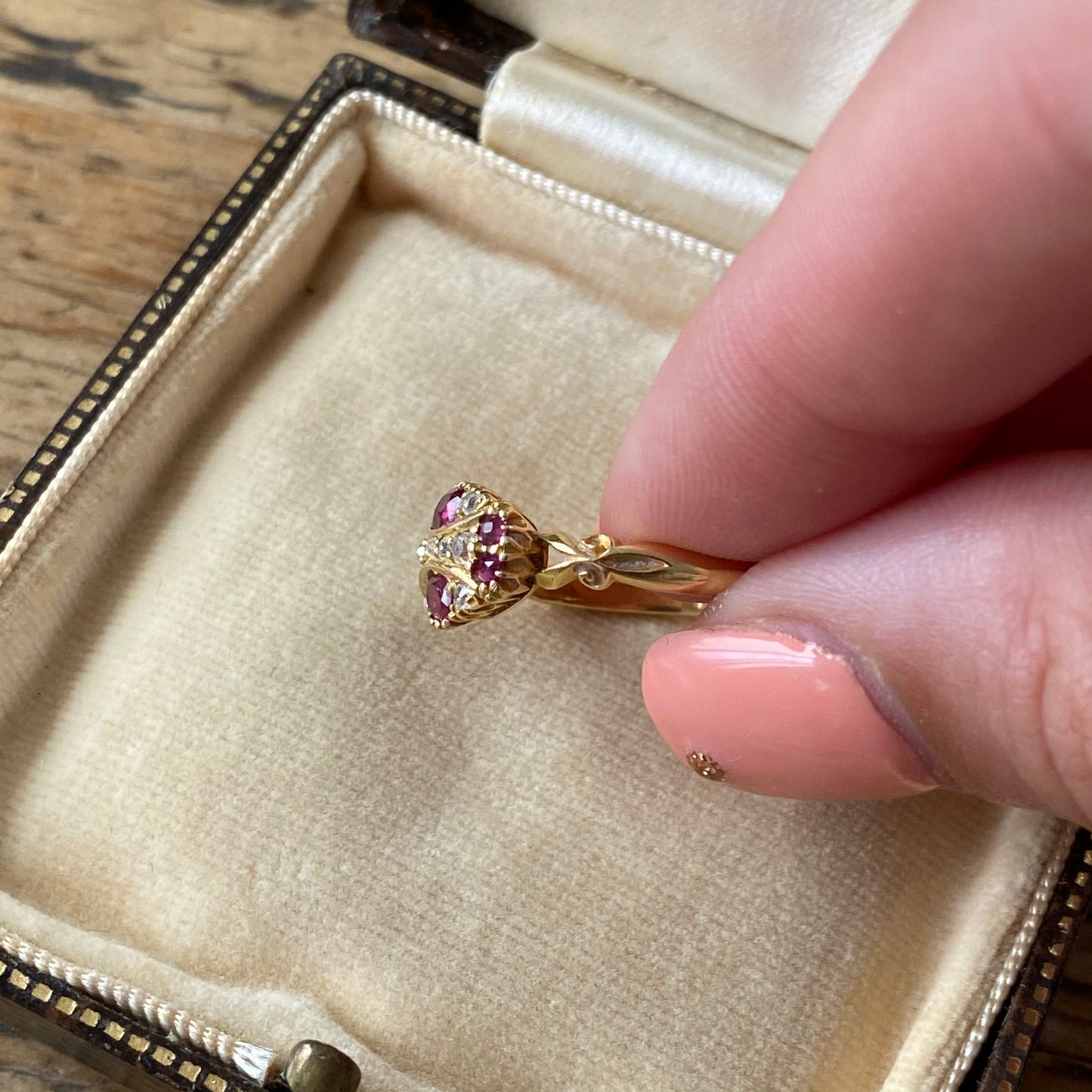Stunning Antique Edwardian 18ct Gold Ruby and Diamond Ring | Size UK N.5