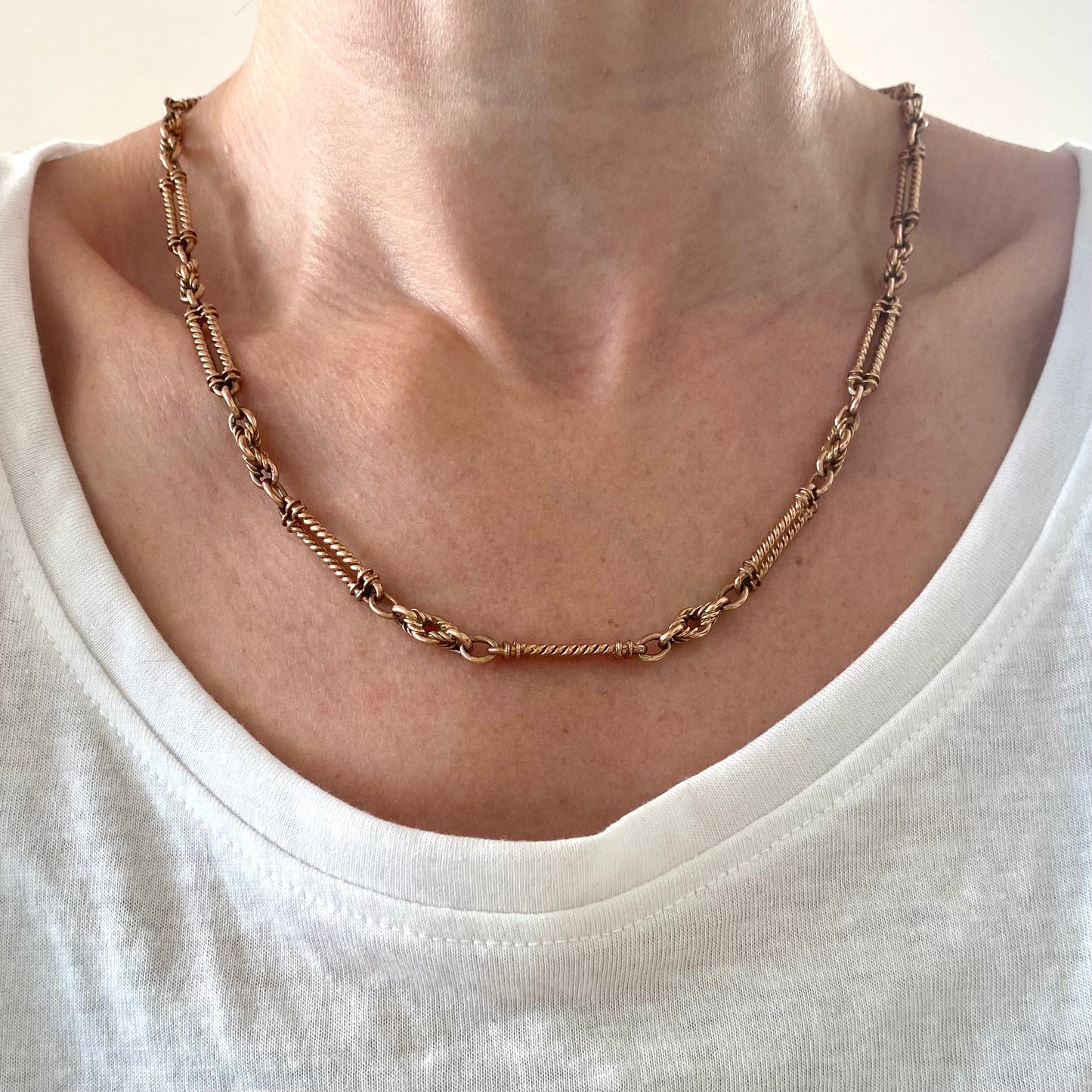 Antique Solid 9ct Rosey Gold Fancy Twist Link Chain with Dog Clip Clasp | 20" | 29.6g