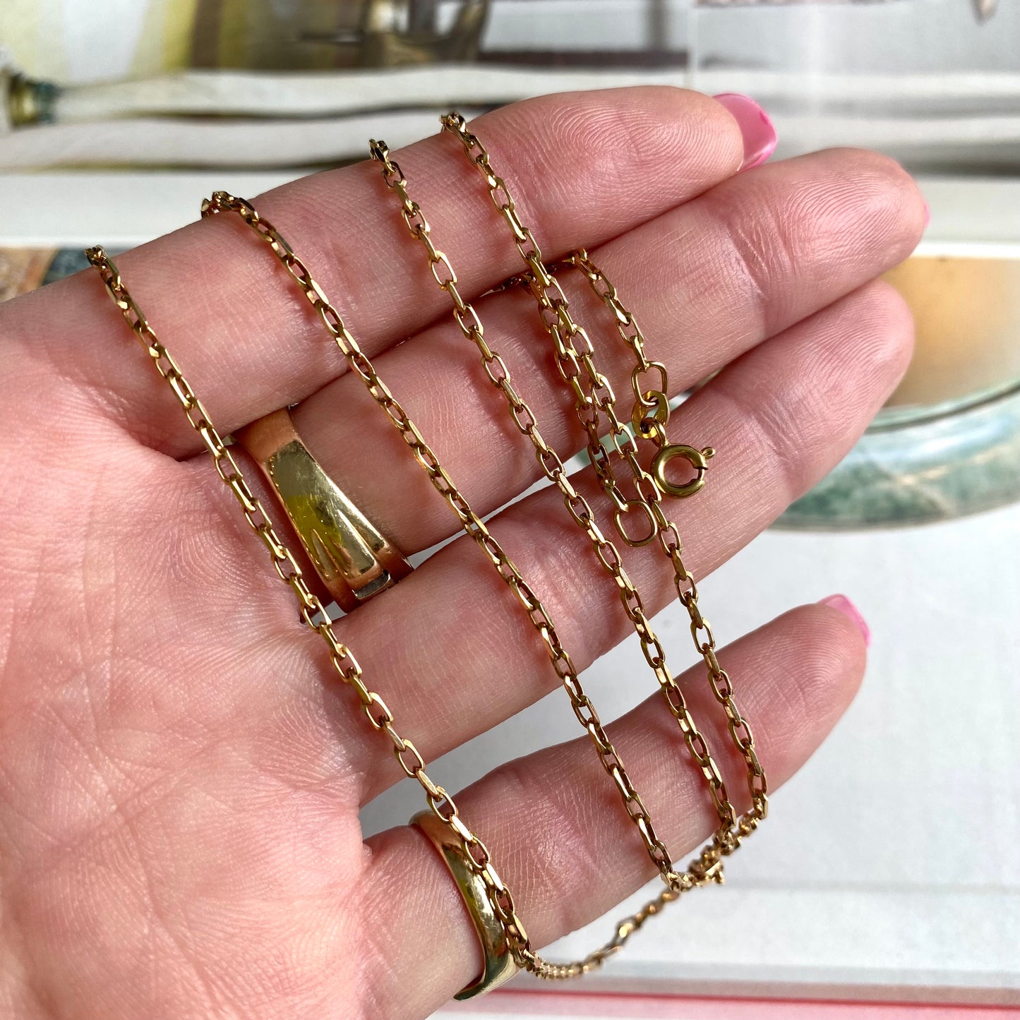Lovely Vintage 9ct Gold Rectangle Biker Link Chain | 22.25" | 4.2g