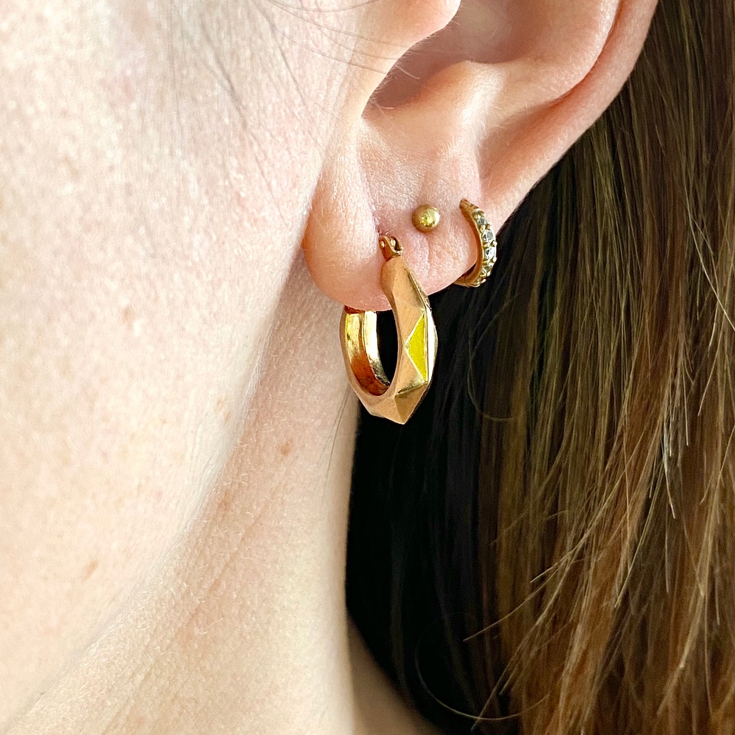 Vintage 9ct Gold Faceted Hexagon Hoops | 17mm