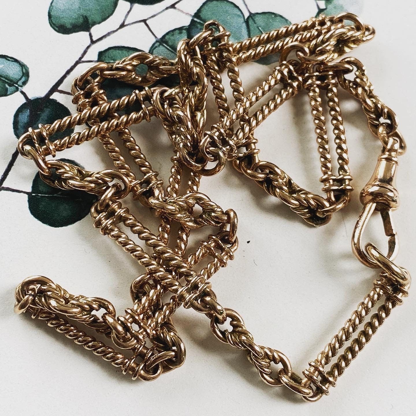 Antique Solid 9ct Rosey Gold Fancy Twist Link Chain with Dog Clip Clasp | 20" | 29.6g