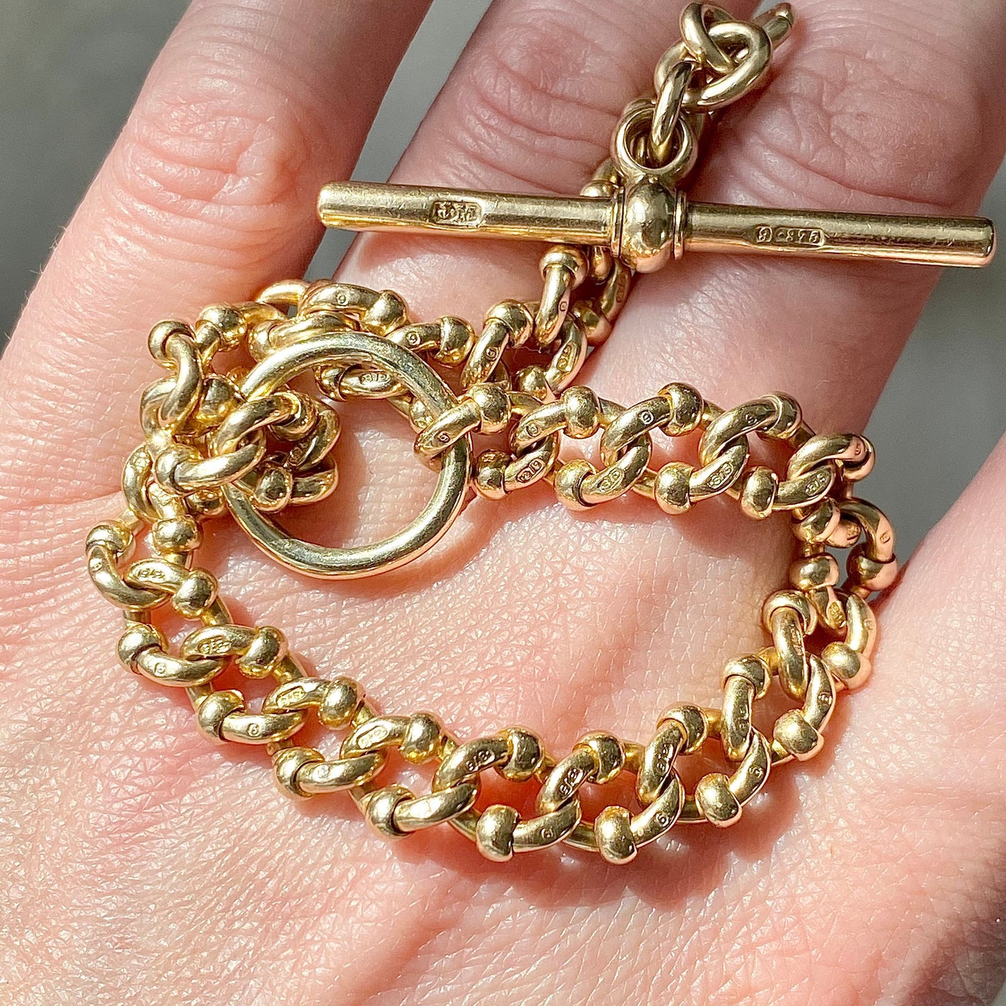 Fantastic Vintage 9ct Gold Roller Link Bracelet with T Bar Clasp | 8.3" | 24.4g